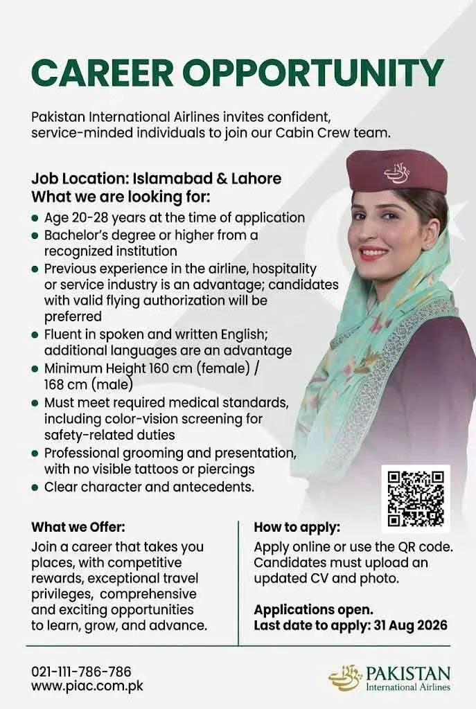  PIA Cabin Crew Jobs 2026 Advertisement 